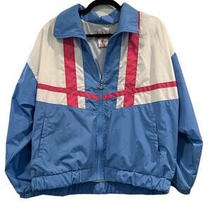 IXSPA Vintage 80s 90s Colorblock Windbreaker Jacket Blue Beige Zip Front Size M